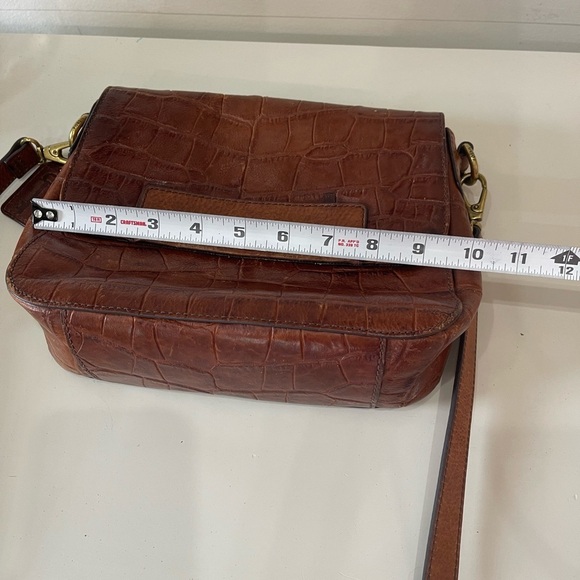 FOSSIL Brown Cowhide Leather Turn Lock Croc Embossed Crossbody Bag vintage bag - Picture 7 of 14
